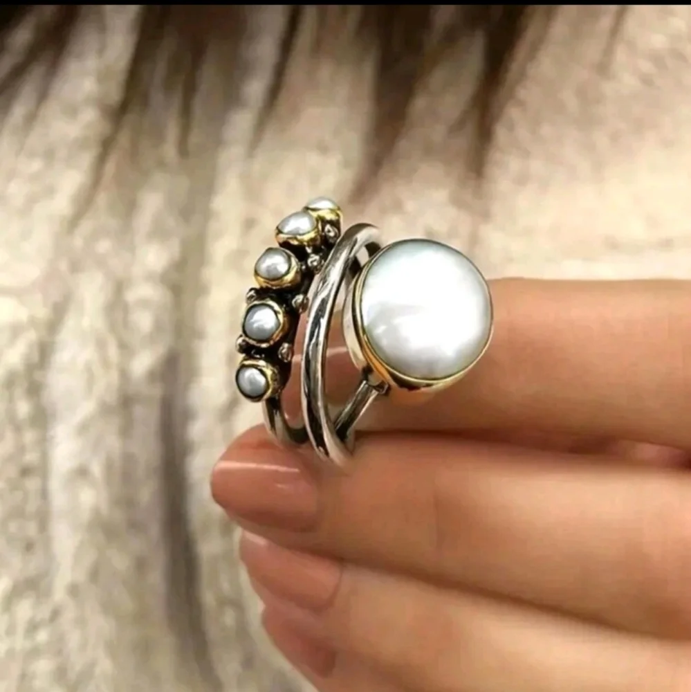 NEW! Silver Plated Pearl Bohemian Vintage Style Women's Ring